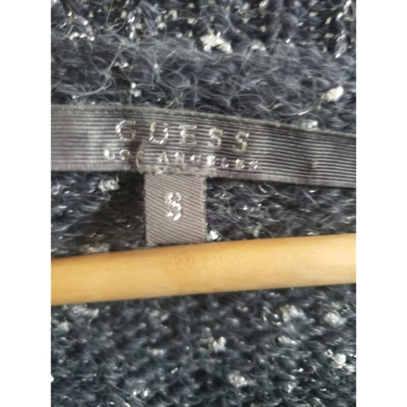 Guess Sweater Women's Small Gray Mettalic Knit Beaded Shoulders Textured - Picture 3 of 9